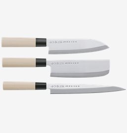 Houcho 3 Knife Set Nakiri, Sashimi & Santoku Balsa Wood Box